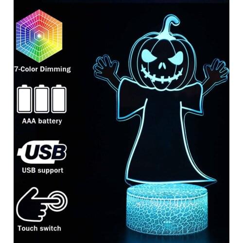 3D illusion Pumpkin Night Lights Model Touching amps Kids Bedroom Decor Rainbow horse Lights With Remote Control