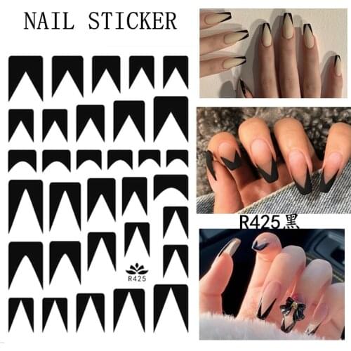 3D French Nail Art Sticker Black White Sparkly Star Design Fashion Slider Decals for Manicure DIY Nail Decoration Accessories