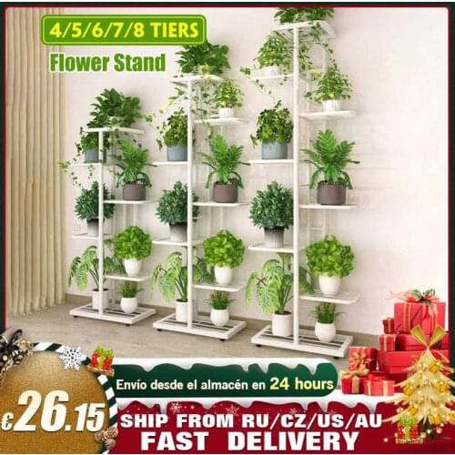 6/7/8 Tier Iron Metal Plant Stand Flower Pot Rack Outdoor Display Shelf Holder Home Decor Indoor Balcony Flower Pot Storage Rack