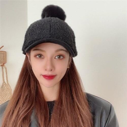 Women Baseball Cap Winter Thicken Faux Fleece Baseball Peak Cap Fuzzy Warm Solid Color Cute Hat
