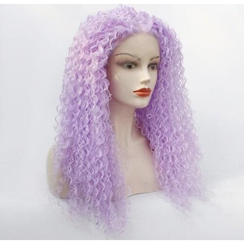 Long Afro Kinky Curly Synthetic Lace Front Wig for Black Women Swiss Lace Wigs Light Purple Heat Resistant Synthetic Cosplay