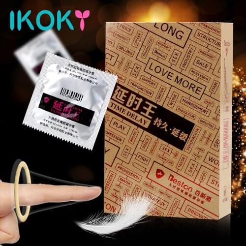 IKOKY 12 Pieces/Box Ultra Thin Condom Sex Toys For Men Sex Products Super Delay Ejaculation Penis Rings Spike Natural Latex