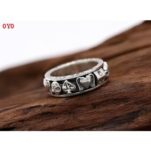 100% S925 pure silver jewelry factory manual Thai silver restoring ancient ways personality spades skulls man ring