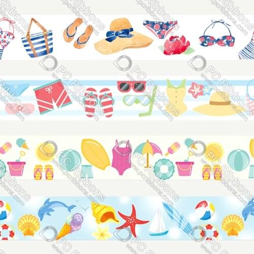 16-75MM Cartoon Beach&Bikini Printed Grosgrain&Satin Ribbon DIY Handmade Materials Christmas Wedding Gift Wrap Tape 50yards