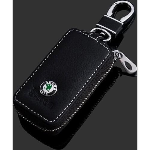 1Pcs Leather Key Case For Skoda Fabia Kamiq Karoq Kodiaq Octavia Rapid Superb Yeti With Logo Key Cover Keychain Car Accessiories
