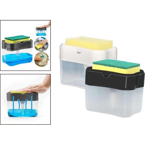 Kitchen Dish Soap Dispenser w/ Sponge Holder Countertop Soap Pump Dispenser