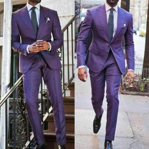 Lavender Mens Suits Business Peak Lapel Slim Fit Suits For Men Best Man Prom Dinner 2 Button Mens Suits For Wedding 2 PCS