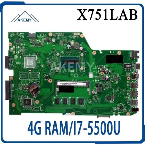 X751LAB MAIN_BD._4G/I7-5500U Mainboard REV 2.5 For Asus X751L X751LAB R752L R752LD R752LN X751LD X751LJ DDR3 Laptop motherboard