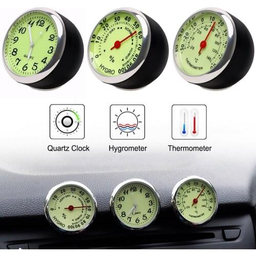 Mini Car Clock Thermometer Hygrometer Quartz Watch Ornaments Luminous Mechanics Automobile Car-Styling Decoration