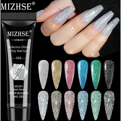 MIZHSE 15ML Poly Nail Gel Polish Shiny Reflective Semi Permanent Nail Polish Acrylic Poly Nail Gel All for Manicure Nail Art