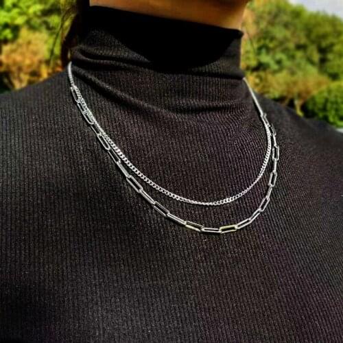 Link Layered Necklace Vintage Simple Hip Hop Chain Necklace Punk Choker Necklace for Women Men Punk Jewelry Accessories
