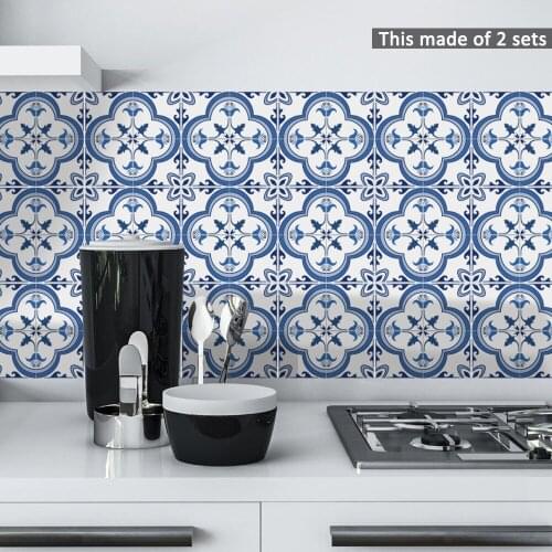 Funlife Chinese Style Tile Stickers,Porcelain Art Decal Home Decor For Kitchen Bathroom,Self-adhesive Waterproof Wallpaper TS059