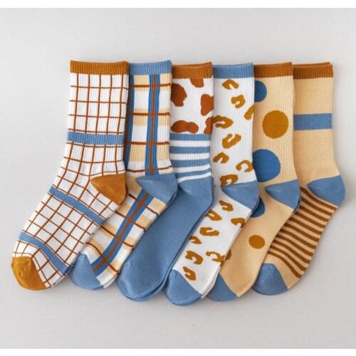 Cotton Socks Color Matching Ins Blue Striped Plaid Tide Socks Women Socks Harajuku Accessories Socks Woman Sox Colorful Socks