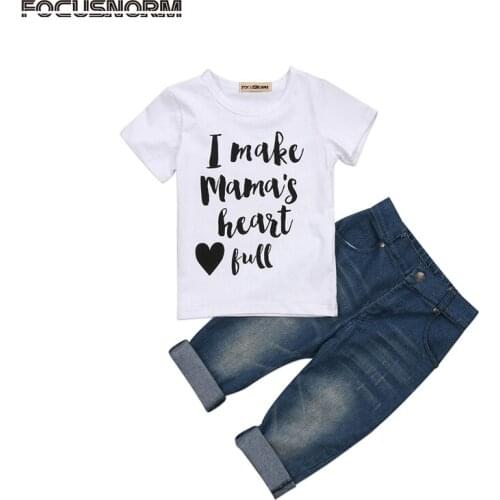 2018 Newly Fashion Casual Toddler Baby Boys 1-5Y Summer 2PCS Short Sleeve Pullover Letter Print White T-Shirt Tops Denim Pants
