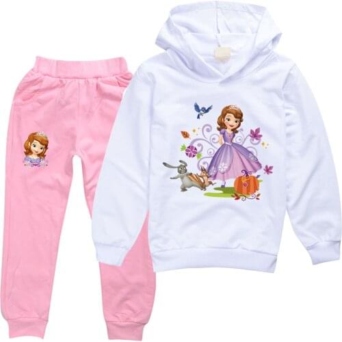 New Sofia Child Tracksuit Clothing Sets Children Boys Girls Cartoon Print Clothes Kids Hoodies Pants 2PCS Suit