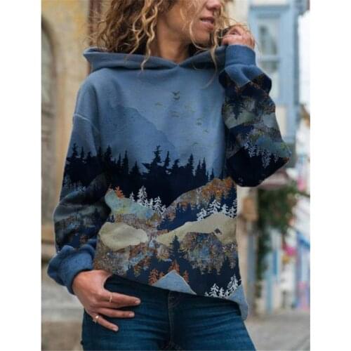 2021 Spring Autumn New Womens Hoodie Pullover Scenery Sports Other Prints Basic Hoodies Sweatshirts Blue Gray
