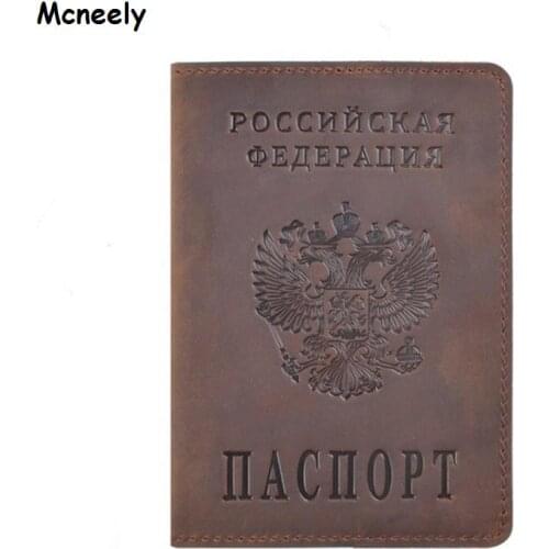 New Arrival Genuine Leather Passport Cover For Russian Passport Crazy Horse Leather Card Holder Business Bilingual Passport Case