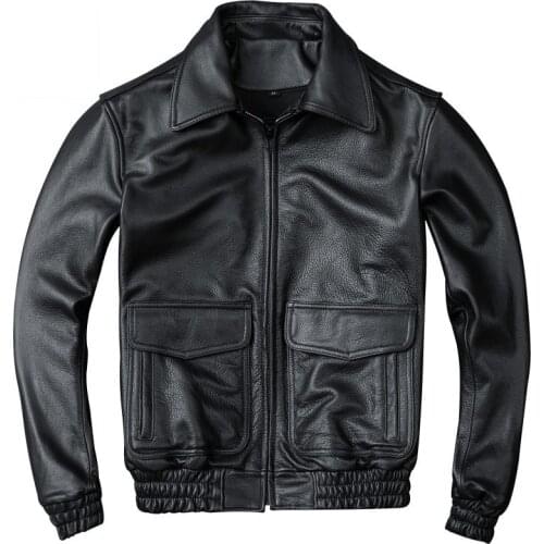 New Mens 100% Cow Leather Pilot Jacket Pockets Slim Fit Spring Autumn Genuine Leather Coat Casual Bomber Jacket Plus Size S-5XL