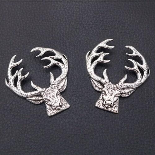 2pcs Silver Plated Largr Retro Elks Charm Necklace Keychain Pendant DIY Punk Jewelry Handmade Accessories 48*46mm A1035