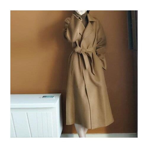 Autumn and winter 2021 new water ripple double-sided cashmere coat womens medium and long 100% wool coat is loose and thin