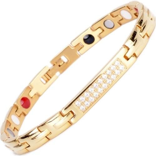 Stainless Steel Couple Jewelry Wholesale Magnetic Therapy Germanium Stone CNC Pave Zircon Bracelet Women