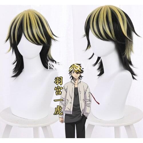Anime Tokyo Revengers Hanemiya Kazutora Cosplay Wig Black Golden Short Wig Tokyo Manji Gang Captain Fiber Hair Woman Man