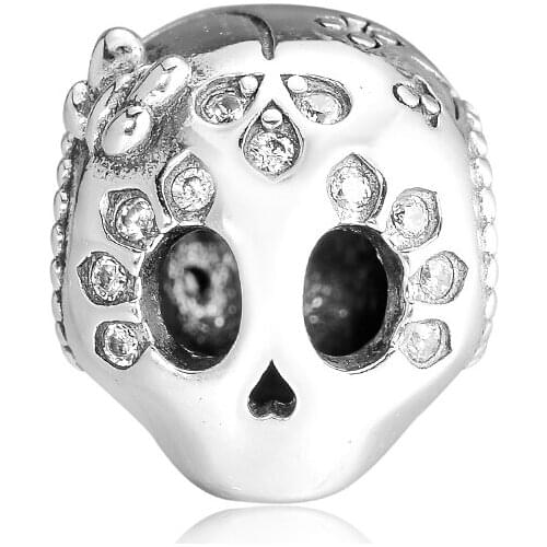 2020 925 Sterling Silver Beads Sparkling Skull Charm Fits Pandora Bracelets Woman Charms Silver 925 Jewelry Gift for Women
