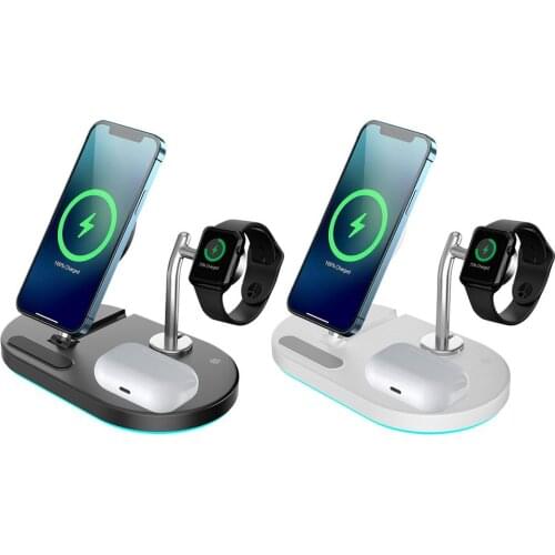 Wireless Charger Stand 15W 4-in-1 Magnetic Fast Charging Station With LED Charging Light For IPhone 12 11 For Watch For AirPods