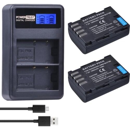 Powertrust 2pcs 1860mAh DMW-BLF19 DMW DMW-BLF19e Battery+LCD Dual USB Charger for Panasonic Lumix GH3 GH4 GH5 DMW-BLF19PP