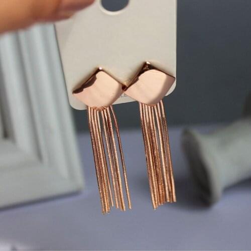 GSOLD Fashion Geometric Snake Bone Chain Tassel Drop Earrings Temperament Simple Rhombus Metal Earring Women Jewelry 202103