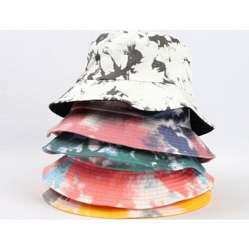 Double-sided Wearing Cap Visor Rainbow Color Bucket Hat Men And Women Cotton Flat Sun Hat Reversible Sun Tie Dye Fisherman Hat