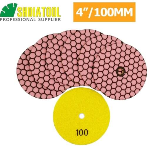 SHDIATOOL 7pcs 4inch Resin Bond Diamond Flexible Dry Polishing Pads Grit #100 For Granite Marble Ceramic 100mm Dry Sanding Disc