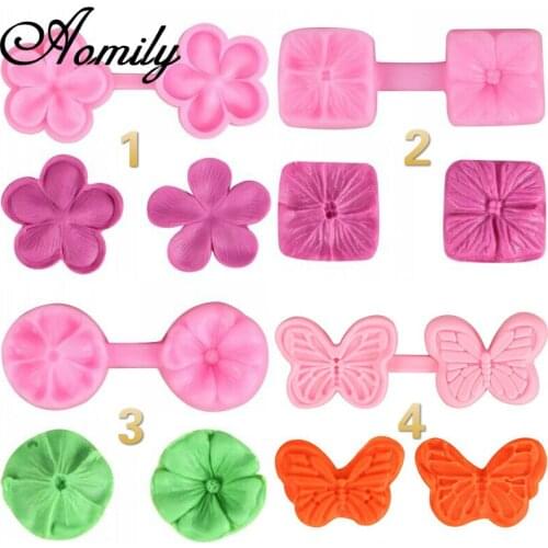 Aomily 2 in 1 Butterfly Flowers Shaped Silicone Stapmer Molds DIY Handmade Fondant Cake Mold Sugar Craft Chocolate Moulds Tools