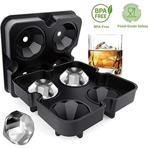 4 Cavity Diamond Ball Shape 3D Ice Cube Mold Maker Bar Party Silicone Trays Chocolate Mold Kitchen Tool BPA-free FDA-approved