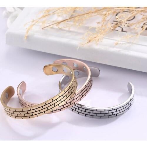 Skyrim Fashion Simple Graffiti Wall Grid Cuff Bangle Adjustable Stainless Steel Rose Gold Color Therapy Health Bracelet Jewelry