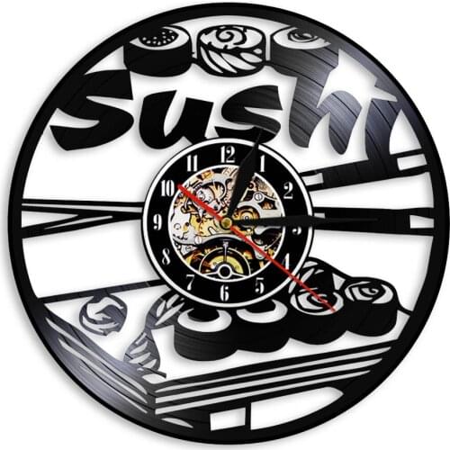 Sushi Rollers Design LED Lighting Mute Watch Kitchen Decor Vinyl Record Wall Clock Delicious Food Wall Art Gift For Sushi Lover