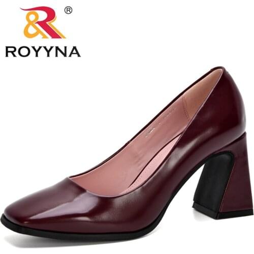 ROYYNA 2020 New Arrival High Heels Square Toe Office Work Shoes Women Chunky Heels Ladies Pumps Office Dress Shoes Feminimo