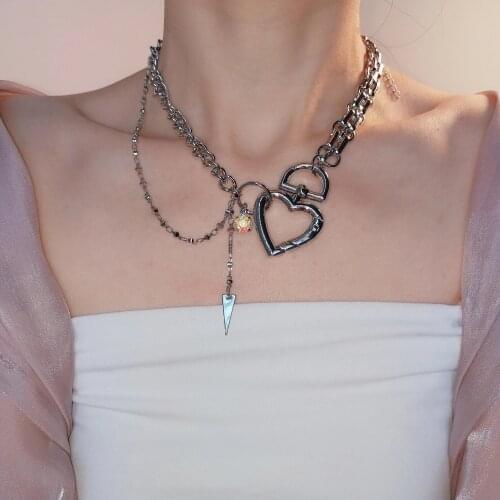 Hip Hop Alloy Metal Thick Choker Chain Necklace for Women Creative Heart Necklaces Jewelry Punk Accessories