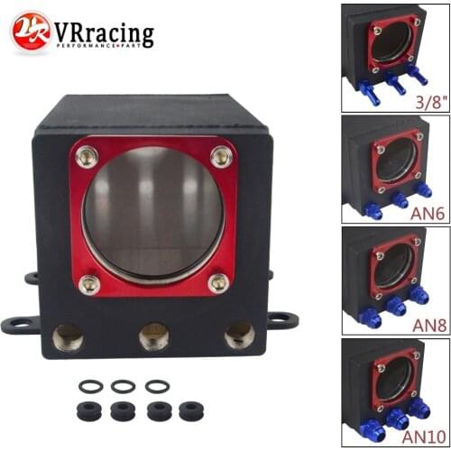 VR - 60mm External 044 fuel pump tank racing Black Billet Aluminium Oil catch Can Single Fuel Surge Tank VR-TK93