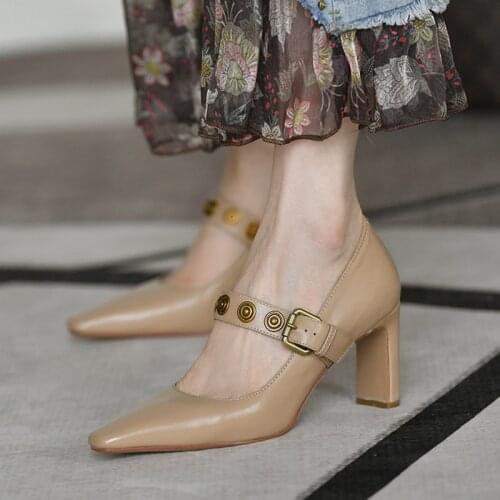 Spring Autumn Womens Shoes Ankle Strap Dress Shoe High Heels Shoes Fashion Rivet Buckle Strap Pumps Ladies Shoes Zapatos Mujer