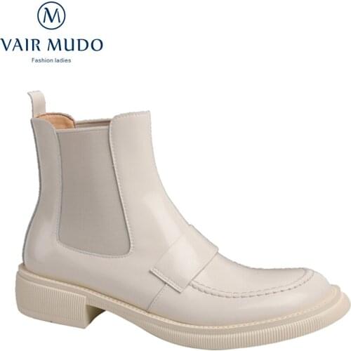VAIR MUDO Women Ankle Boots Shoes Spring Autumn Red Black White Thick Heels Round Toe Elegant Solid Elegant Adult Shoes WM-X40