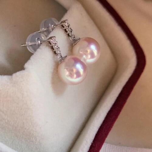MADALENA SARARA 7-7.5mmSaltwater Pearl Women Earrings 18K Gold Simple Line Style Natural White Pearl Diamond Earrings