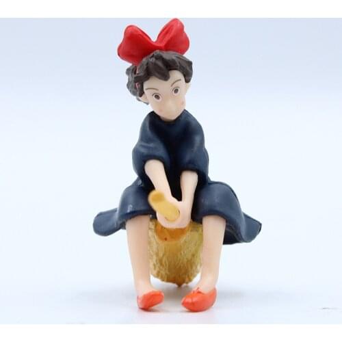 1pcs 7.5cm Cute Studio Ghibli Hayao Miyazaki Kikis Delivery Service Kiki Sit On The Broom To Fly Action Figure Toy