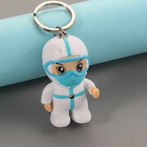 1Pc Cartoon White Angel Keychain MINI Doctors Nurses Glowing Sounding Cute Decorative LED Voice Luminous Doll Ornament Souvenir