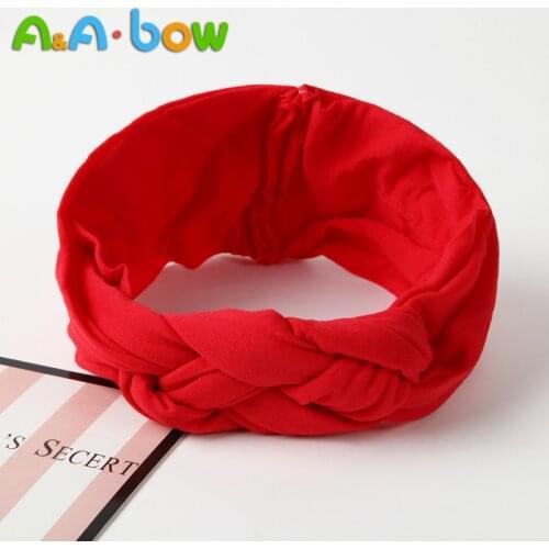 1PCS New Baby Braid Nylon Bow Headbands, Knot Solid Wide Nylon Headbands Turban, Girls Head Wrap Hair Accessories 27 colors