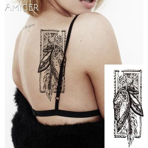 1PC Hot Black White Large Indian Flower Henna Temporary Tattoo Black Mehndi Feather Style Waterproof Tattoo Sticker