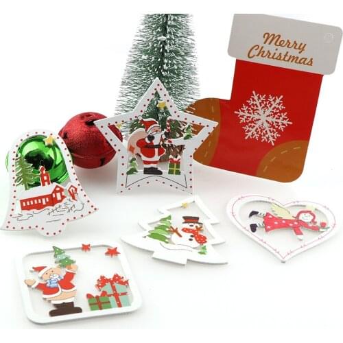 10PCS Lovely Hollow Christmas Tree Wooden Scrapbook Pendants DIY Wood Crafts Xmas DIY Christmas Party Decorations