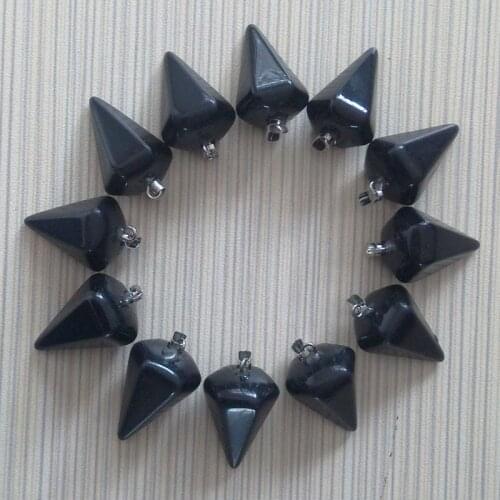 2016 New Fashion hexagonal pyramis shape Natural Black Onyx Stone pendants charms for jewelry making 12pcs Wholesale free