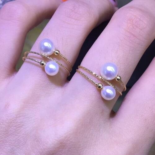 18K GOLD Genuine AU750 Freshwater Pearl Ring ADJUSTABLE Finger Ring Fashion Wedding Party Women Jewelry Nice Gift
