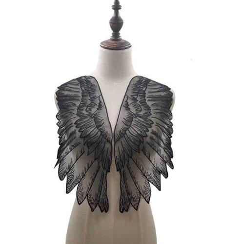2PCS White Black Tulle Organza Lace Fabric Wings Applique Patches Embroidery Sewing Embellishments Dress Guipure DIY Supplies